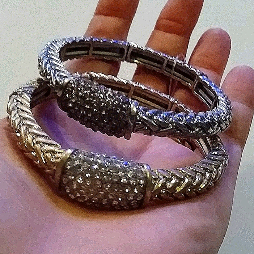 2 Braided w/ Rhinestone Bracelets - Picture 6 of 7